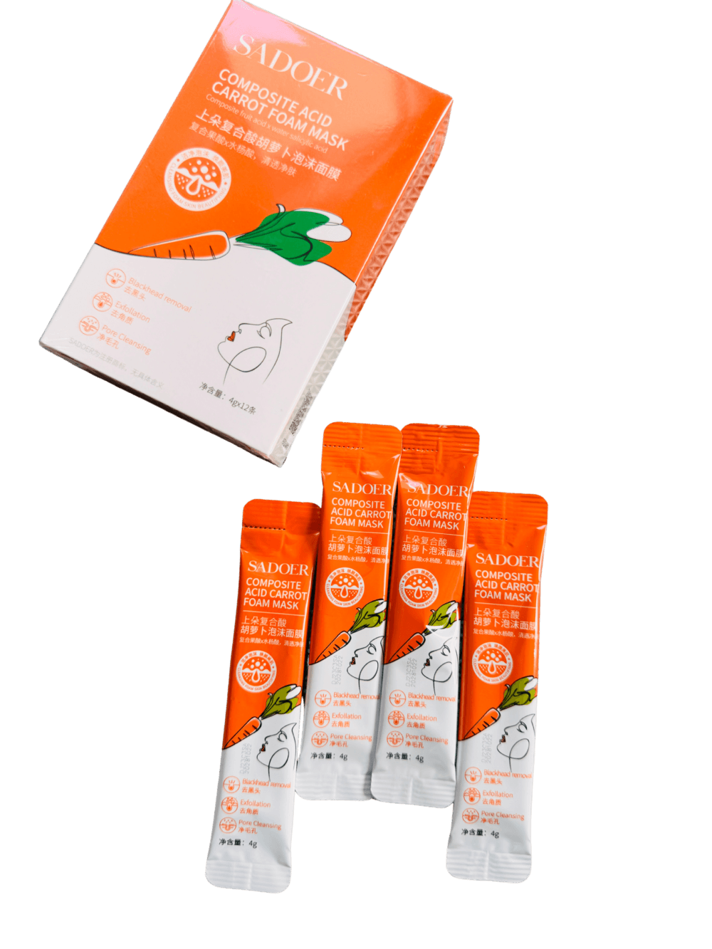 bc489c5a-6928-4aa7-9add-bac236001622 Original SADOER Carrot Foam Mask (12 Pcs) Price in BD - Blackhead Remover - Image 1